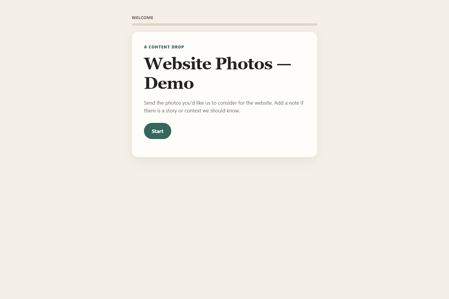 inkBridge Website Photos demo request welcome screen