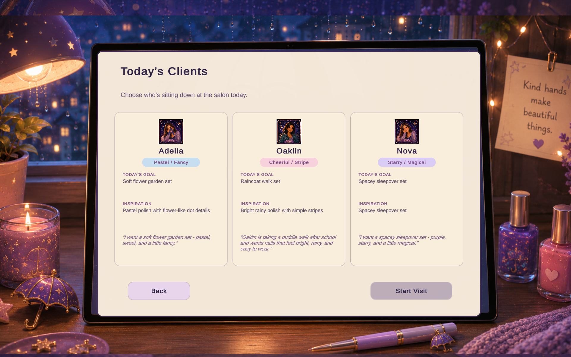 Today’s Clients screen showing a visit request ready to begin